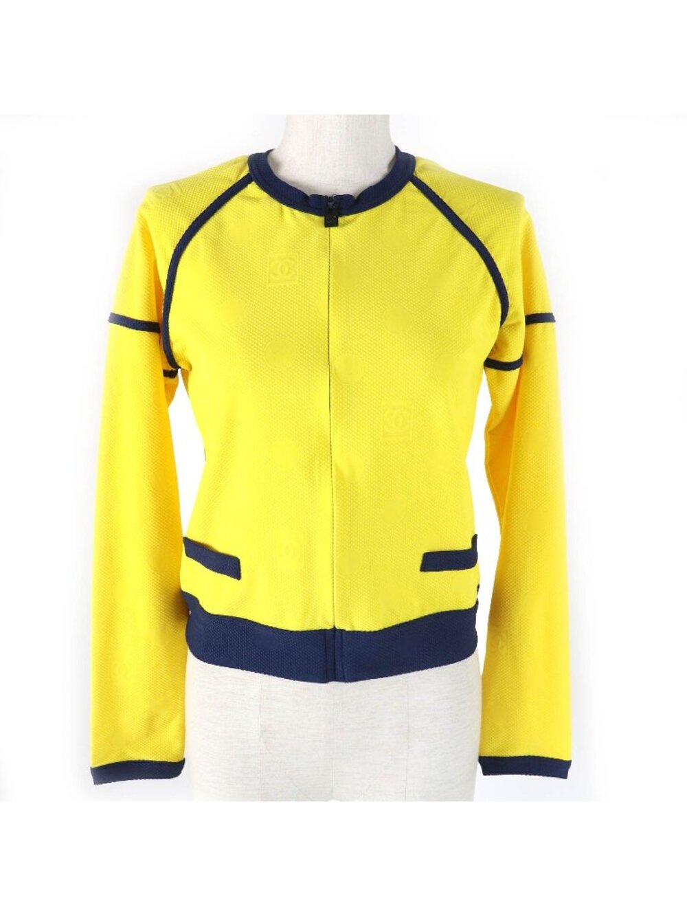 Chanel Vintage 08P Sports Line CC Logo Dot Pattern Collarless Zip UP Jacket 36